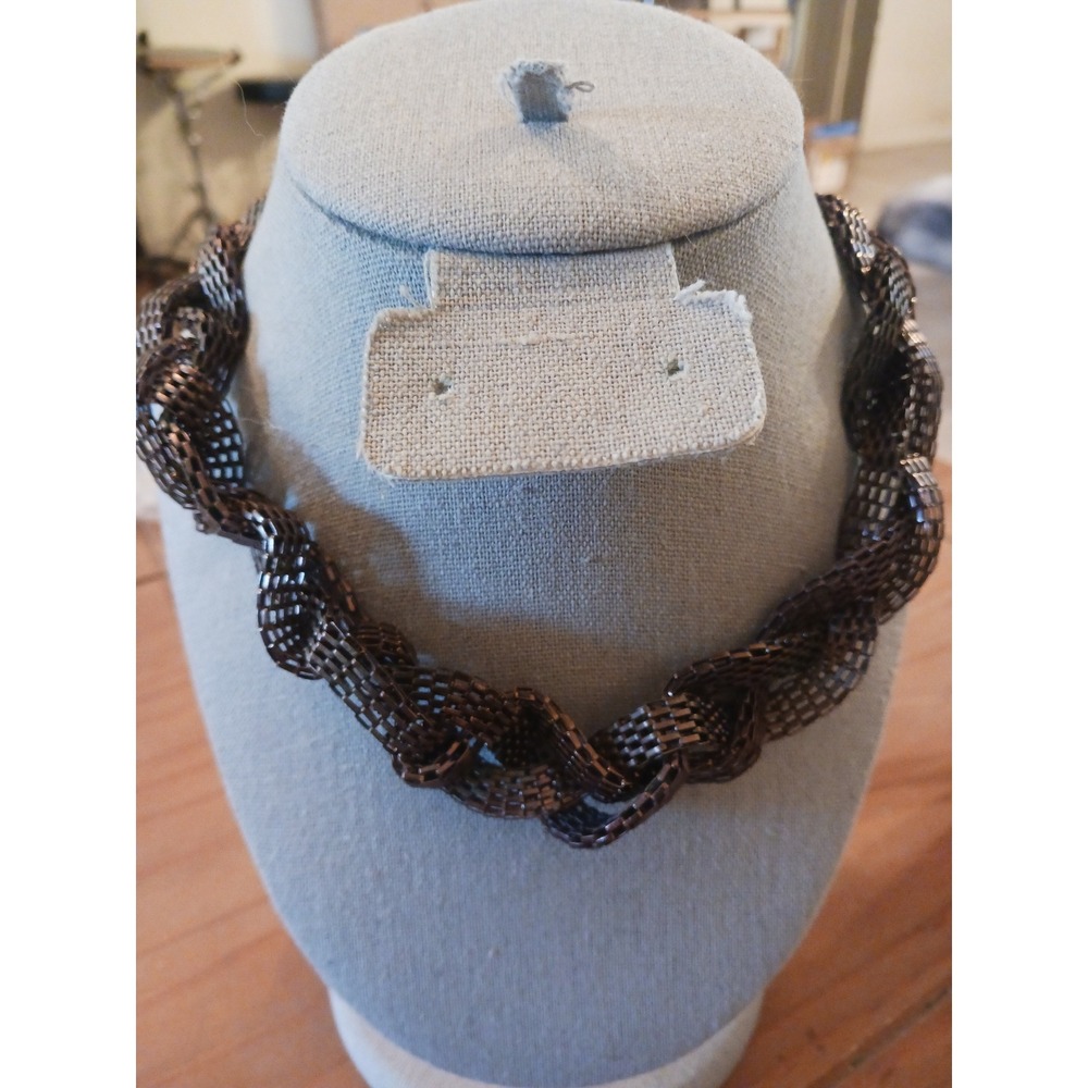 Dana Buchman Gunmetal Braided Mesh Statement Necklace Chunky Woven Chain Link